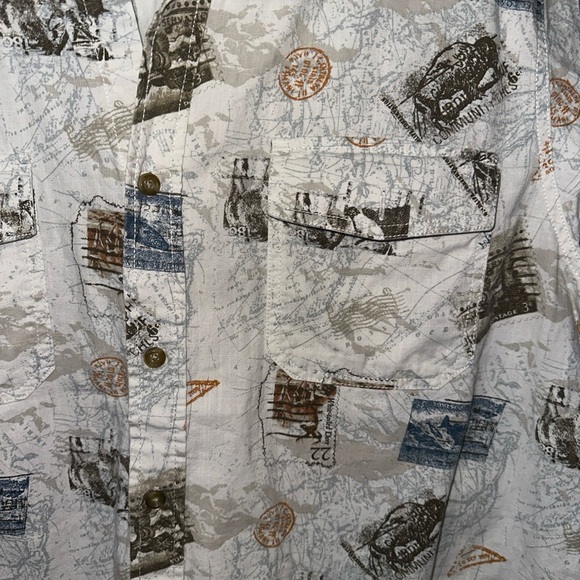 Basic Editions Men's White and Blue Map Print Shirt - Picture 5 of 9